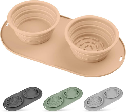 Dog Food Bowls & Collapsible Water Bowls with No-Spill, Non-Skid Feeder Bowls & Mat for Small Medium Large Dogs