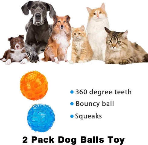 ACEONE Dog Squeaky Ball, Indestructible Bouncy Rubber Toy Balls for Small and Large Dogs, Exercise Training Playing