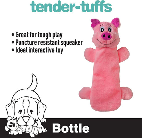 SmartPetLove Snuggle Puppy Tender Tuffs, Water Bottle Cruncher with Puncture Resistant Squeaker, Pig Bottle Cover Toy