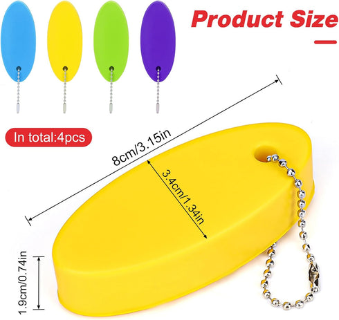 Floating Keychain for Boat Keys - 4 Pack Waterproof Vinyl Foam Bright Color Oval Float Key Rings