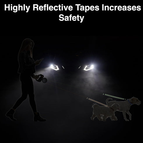 WIGZI Reflective Retractable Pet Leash for Two Dogs, 10ft Each up to 50 lbs, 360 Degree Zero Tangle, Gray