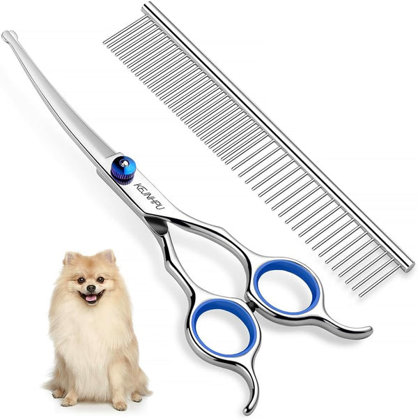 KEJNHPU Professional Dog Grooming Kit 6.8 Inches, Curved Dog Grooming Scissors with Safety
