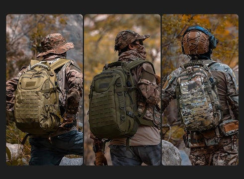 Heavy Duty Zipper Military Backpack, Outdoor Tactical Nylon Canvas Backpack for Hiking, Camping, Travel (Black)