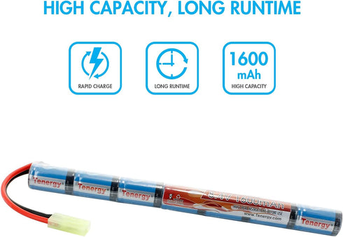 Tenergy 9.6V 1600mAh NiMH Airsoft Battery with Mini Tamiya Connector + Charger