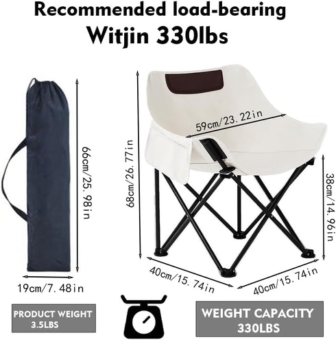 330 lbs Folding Chairs Heavy Duty Support Moon Chair with Carry Bag, Outdoor Quad Lumbar Back Padded with Side Pockets