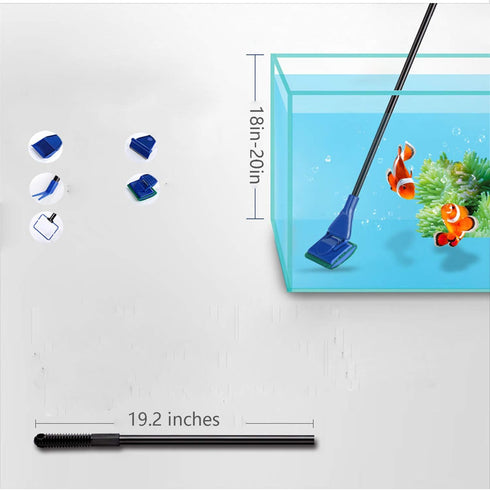 Aquarium Cleaning Tools Kit 5 in 1 for Long Deep Fish Tank, Includes Algae Scraper, Cleaning Sponge, Fishnet, Gravel