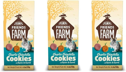 Supreme Petfoods 3 Pack of Charlie Chinchilla Cookies Small Pet Treats, 4.2 Ounces each, with Raisin and Carrot