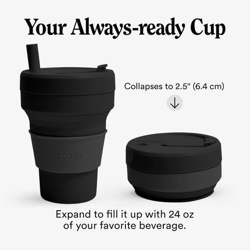 STOJO Collapsible Travel Cup, Reusable Silicone Bottle for Hot and Cold Drinks, 24 Ounce (Pack of 1)