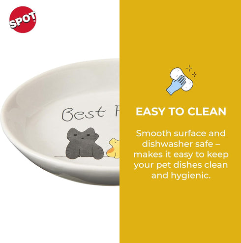 SPOT by Ethical Products - Heavy Ceramic High Gloss Dog Bowl - BEST FRIENDS 6" Oval Cat Dish - Dishwasher Safe