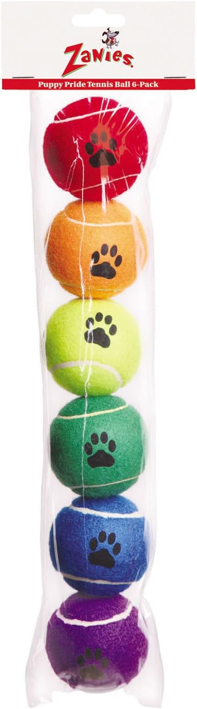 Zanies Puppy Pride Tennis Balls for Dogs, 6-Pack, 2.5-Inch Diameter, Rainbow Pride Flag Colors