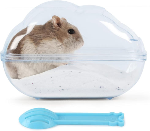BUCATSTATE Hamster Sand Bath Container, Transparent Dust Bath Kit with Scoop Set for Small Animals (Blue, Medium)