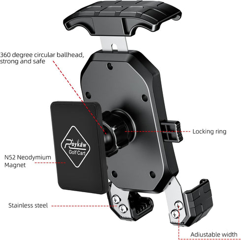 Roykaw Golf Cart Magnetic Phone Holder Mount, Compatible with EZGO/Club Car/Yamaha, Ultra Strength Magnet
