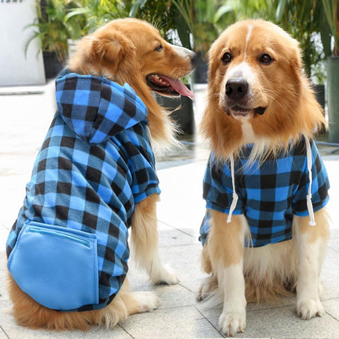 Big Dog Winter Coat Pet Plaid Hoodie Jacket Reversible Vest Cold Weather Dog Cat Clothes Pet Apparel for Medium Large Dogs Labrador Clothing (XX-Large,Blue)
