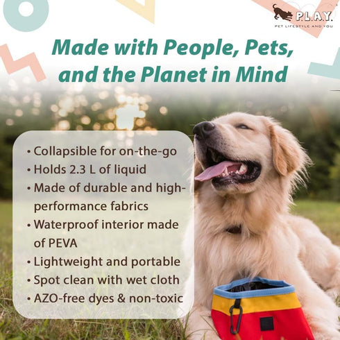 2.3L P.L.A.Y. Collapsible Dog Water & Food Bowl - Great Dogs, Travel, On-the-go, Hiking, Outdoors - Portable, Folds