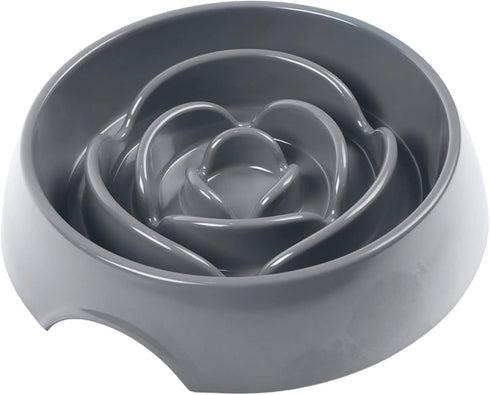 Messy Mutts Interactive Slow Feeder, Puzzle Dog or Cat Bowl, 9.8” x 2.2”, 3 Cup, Enrichment Food Dish, Cool Grey