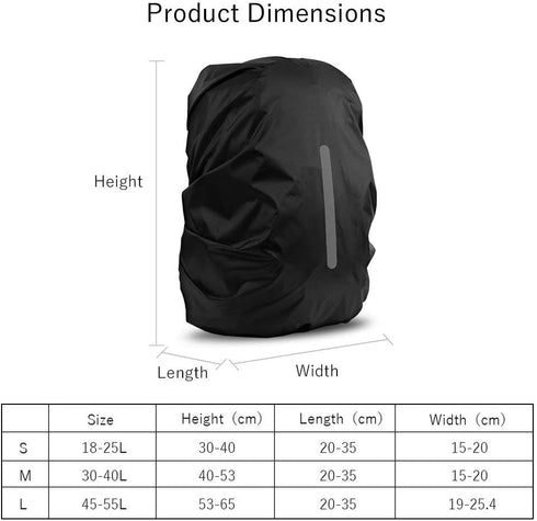 LAMA 2pcs Waterproof Rain Cover for Backpack, Reflective Rainproof Protector for M 26L-40L Black