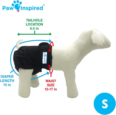 (3 Pack) Paw Inspired Washable Dog Diapers | Reusable Cloth Doggy Diapers for Female Small, Medium, Large Size Dogs