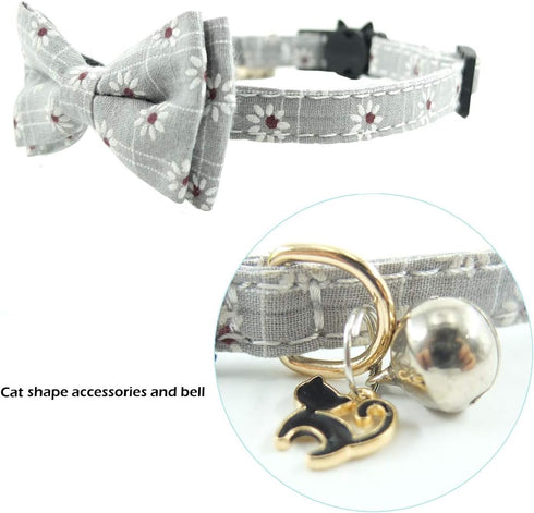 Bowtie Cat Collars Breakaway with Bell Adjustable Cute Kitty Collar for Cat Puppy 7.5-11in