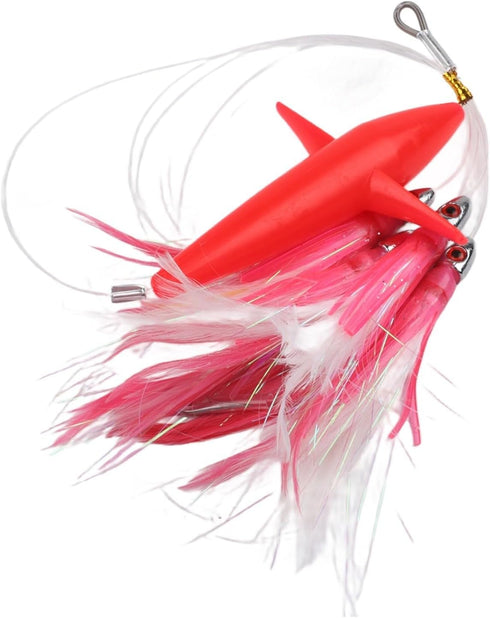 FABULETTA UV Glow Tuna Lure with Flat Steel Hook - Feather Trolling Skirt for Big Game Fishing (Pink)