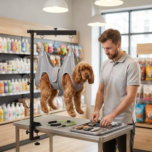 Mluyeri 360 Hammock Rotatable Dog Grooming Arm with Clamp,Foldable Adjustable Height Dog Grooming Table Arm