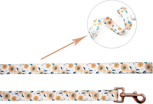 Elegant little tail Dog Collar with Leash, Sunflower Print Adjustable Collar for Small Medium Large Dogs, Soft Puppy
