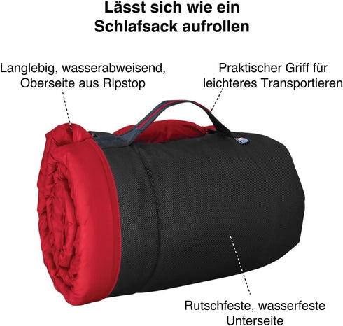 Kurgo Waterproof Dog Bed, Portable Outdoor Bed Roll for Pets, Travel Dog Bed for Hiking, Camping, Chili Red, Medium