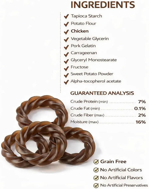 Generic (4 No Rawhide Puppy Teething Rings Sweet Potato Rings) Grain Free Rawhide Alternative Teething Treats