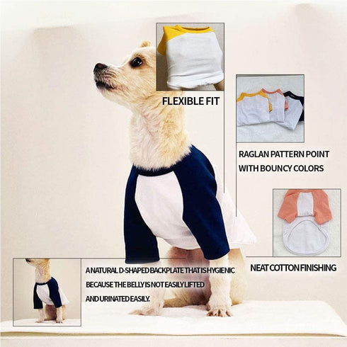 Dog Cotton Shirts Raglan T-shirts for Small and Large Dogs, Soft Breathable Pet Clothes (X-Large, Gray/Black)
