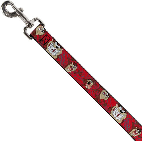 Buckle-Down Pet Leash - Tasmanian Devil Expressions Red Swirl - 4 Feet Long - 1/2" Wide