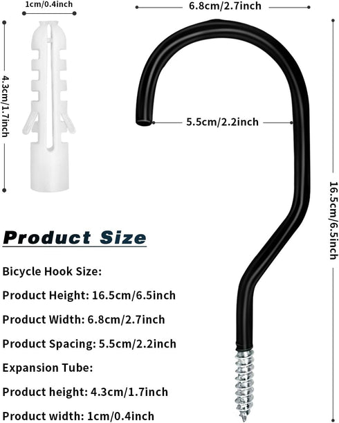 Bike Hooks Heavry Duty 6-Pack,Bicycle Storage Hanger Screw in Ceiling Hooks,Utility Hooks for Wall,Garage,Garden Organization and Storage,Fits Hanging All Bike Types,Bicycle Storage Hooks by Ticway