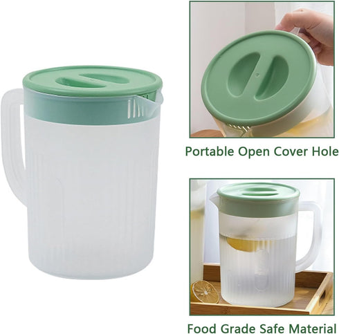 Toguma 2.2 Liter Plastic Water Pitcher, Large-Capacity Household Jug with Lid for Hot Cold Beverages