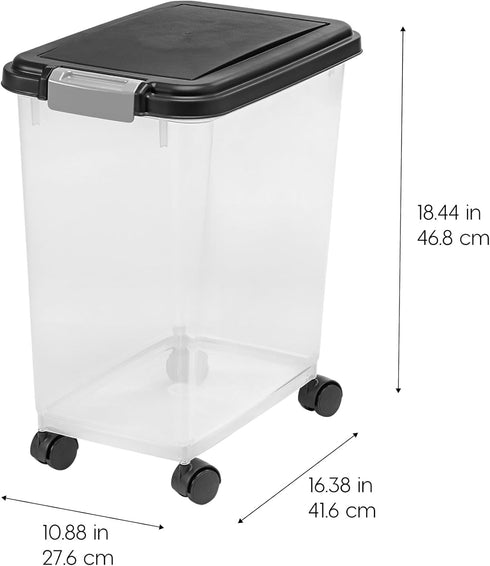 IRIS USA Airtight Dog Food Storage Container, Up to 30 lbs, with Attachable Wheels for Easy Mobility