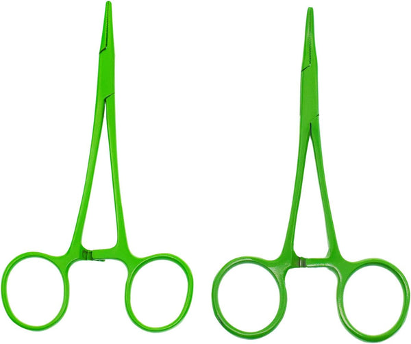 Pet Colourful Stainless Steel Hemostat Forcep Kit, Pet Ear Hair Pull Forcep, Bend Head and Straight Head (Green)