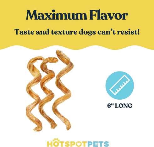 hotspot pets Spring Bully Sticks for Dogs - 6 Pack Premium All Natural Long Twisted Beef Pizzle Chew Treats