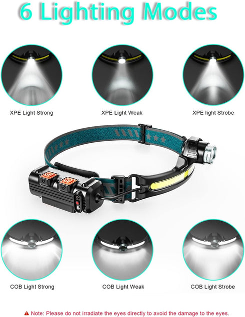 LED Headlights Rechargeable Headlamps, 270° Wide Beam, 1000 Lumens Super Bright with Motion Sensors - Outdoor