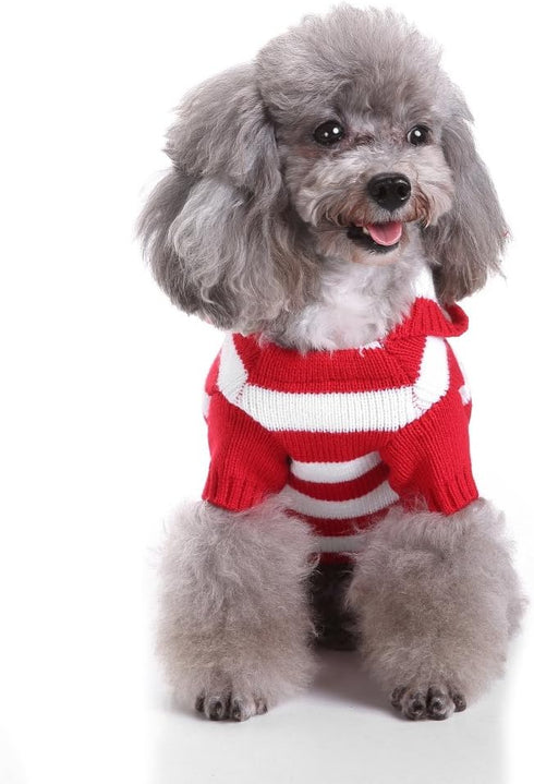 Red and White Striped Dog Sweater - Holiday Halloween Christmas Pet Clothes, Soft Comfortable Dog Clothes