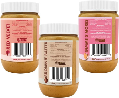 BUDDY BUDDER Red Velvet + Brownie Butter + Gimme S'mores, 100% Natural Dog Peanut Butter, Healthy Treat, Made in USA