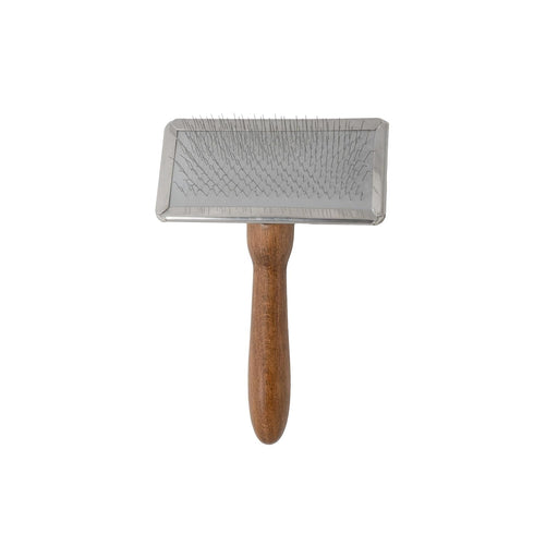 Classic Wooden Brush L | Premium Grooming Brush with Metal Rim | Curved Stainless Steel Teeth | 1x Wooden Grooming