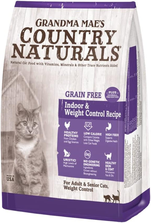 Grandma Mae's Country Naturals Grain Free Dry Cat & Kitten Food, 4 LB Weight Control & Hairball Recipe