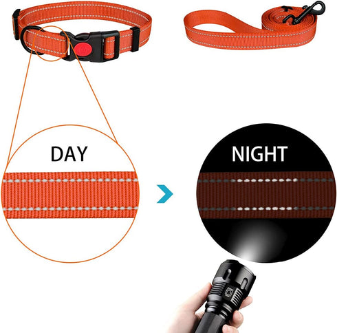 Reflective Dog Collar and Leash Set with Safety Locking Buckle, Adjustable Nylon for Small Medium Large Dogs