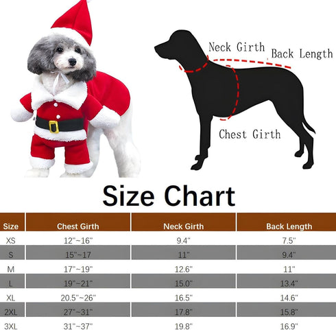 NACOCO Pet Christmas Costumes Dog Suit with Cap, Santa Claus Suit for Dogs and Cats (Red, XL)