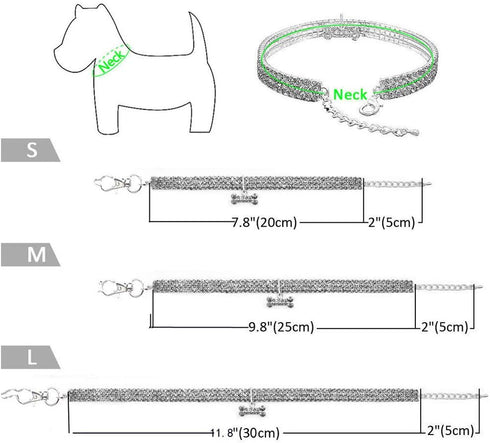 Pet Collar with Diamonds, Adjustable Crystal Diamond Elastic Bone Pendant for Small Dogs and Cats