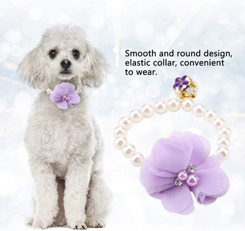 Dog Pet Necklace, Elastic Adjustable Stylish Simulation Pearl Flower Collar for Cat Puppy Jewelry Accessory Theme Party