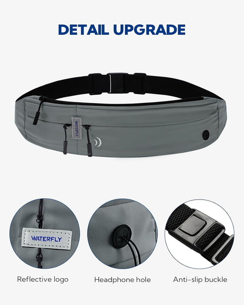 WATERFLY Running Belt Fanny Pack, Jogging Waist Pack for Men Women, Sport Workout Exercise Fitness Phone Holder