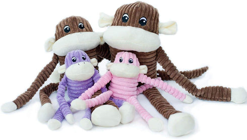 ZippyPaws Spencer The Crinkle Monkey Dog Toy - Pink, Small, Plush Toy with Squeaker and Crinkle