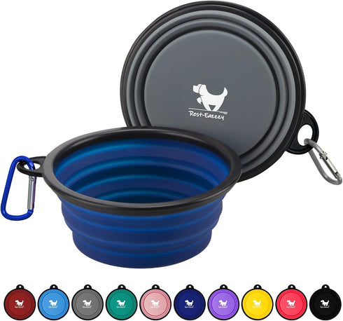 Rest-Eazzzy Large Collapsible Dog Bowls for Travel - 2-Pack Portable Water Bowl for Dogs Cats with 2 Carabiners, BPA