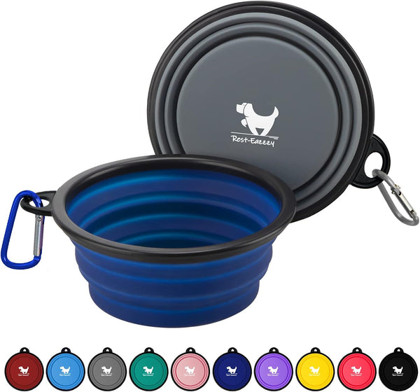 Rest-Eazzzy Large Collapsible Dog Bowls for Travel - 2-Pack Portable Water Bowl for Dogs Cats with 2 Carabiners, BPA