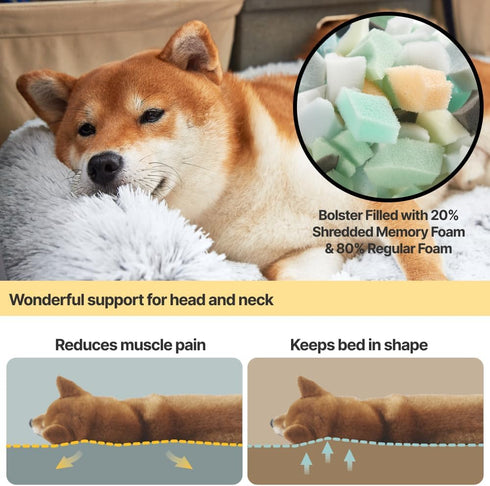 Codi Dog Bed for Couch, Dark Grey, Calming Anti-Anxiety Bed for X-Large Dogs, Fluffy Plush with Removable Washable