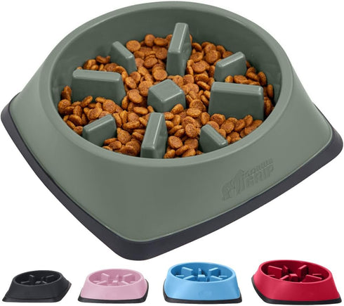 Gorilla Grip Slow Feeder Dog and Cat Bowls - Interactive Puzzle Toy, 1 Cup Sage Green, BPA Free