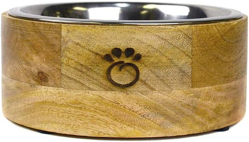 Brave Bark GF Pet Mango Wood Dog Bowl - Removable Stainless Steel Inserts, Stylish Design for Pets (SMALL)